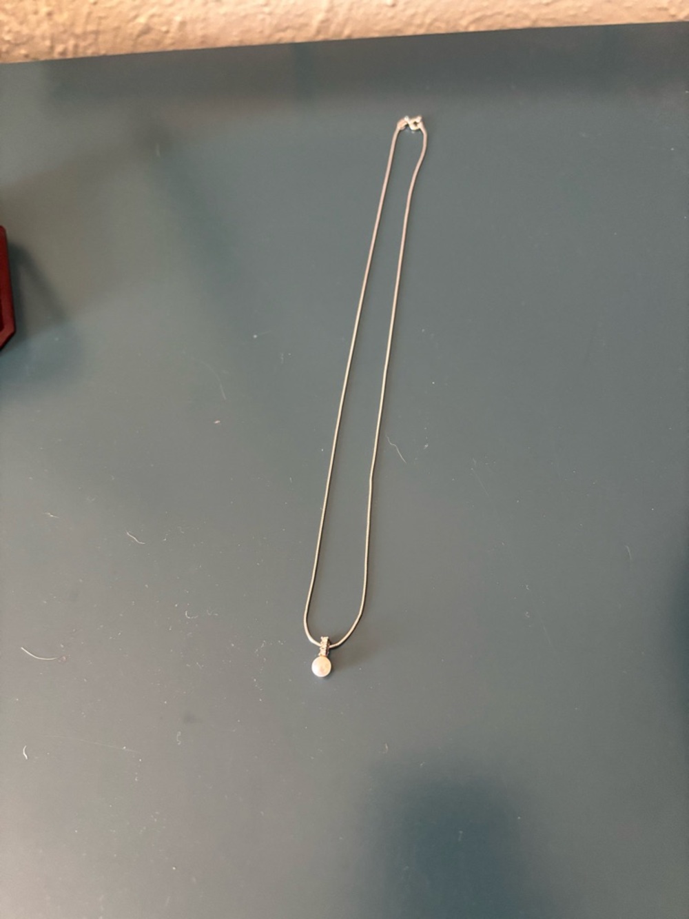 Sterling Silver Necklace with Pearl and diamond Pendant - Picture 2 of 6